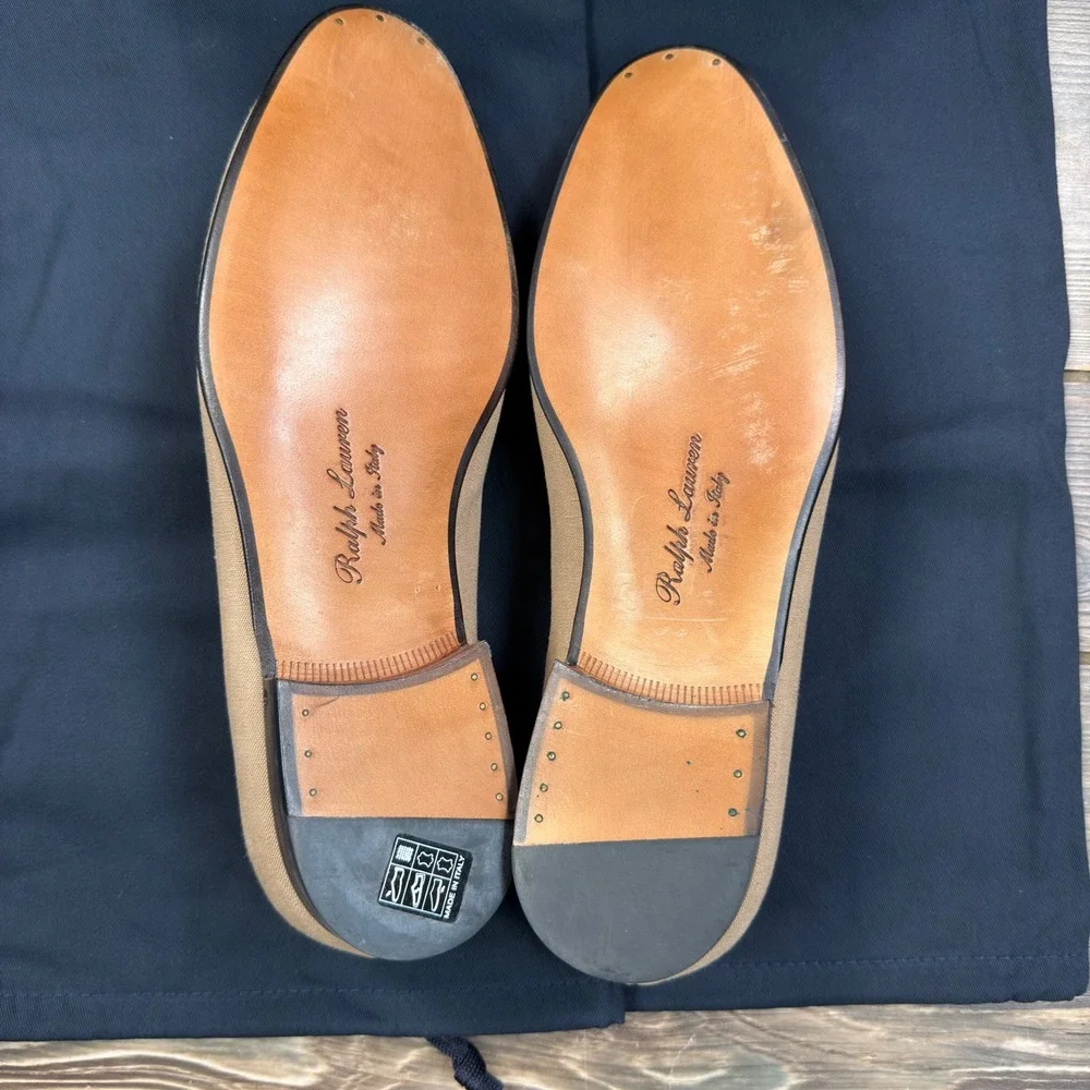 Ralph Lauren Mens 10 Alonzo Palm Jaguar Loafers Khaki Linen Embroidered Like New